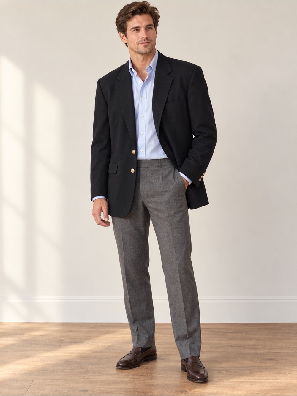 Ermenegildo Zegna Vintage Black Wool Gold Button Blazer 46R